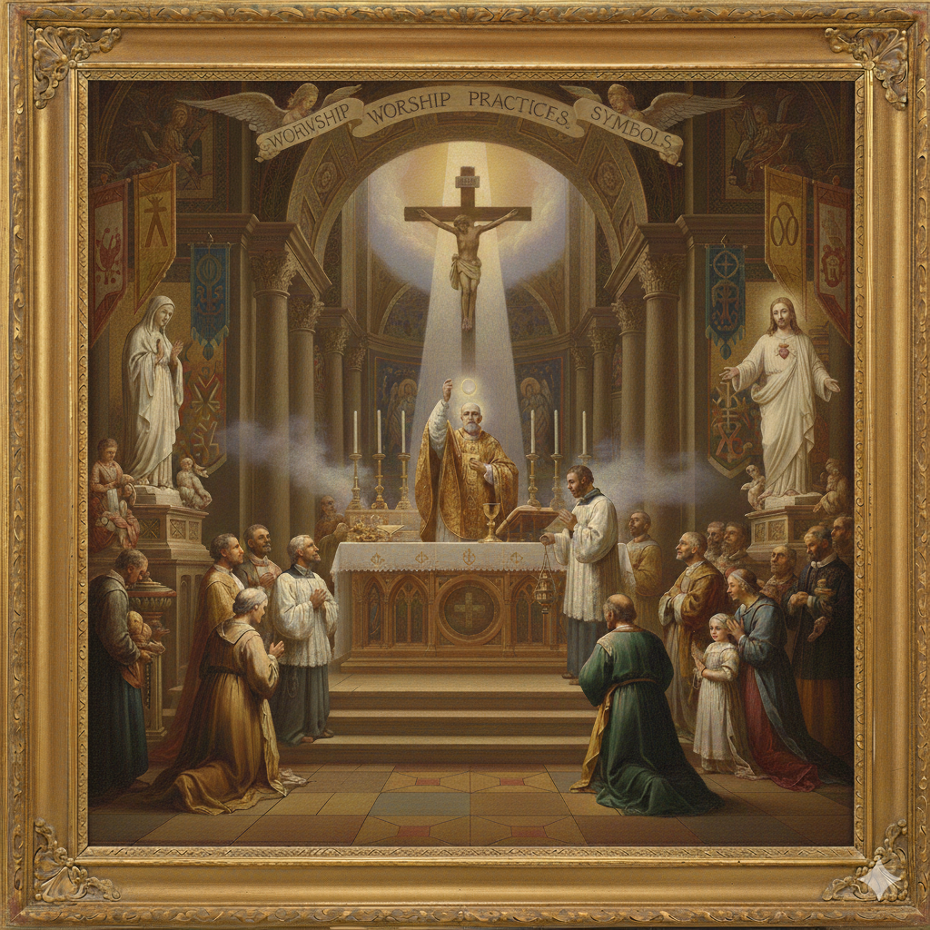 Worship practices and symbols depiction image